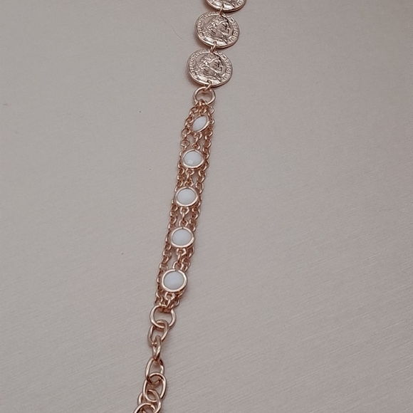 18k ROSE GOLD OVER BRONZE STATIONED COIN BRACELET SIZE 6- 7.5 - Picture 5 of 5